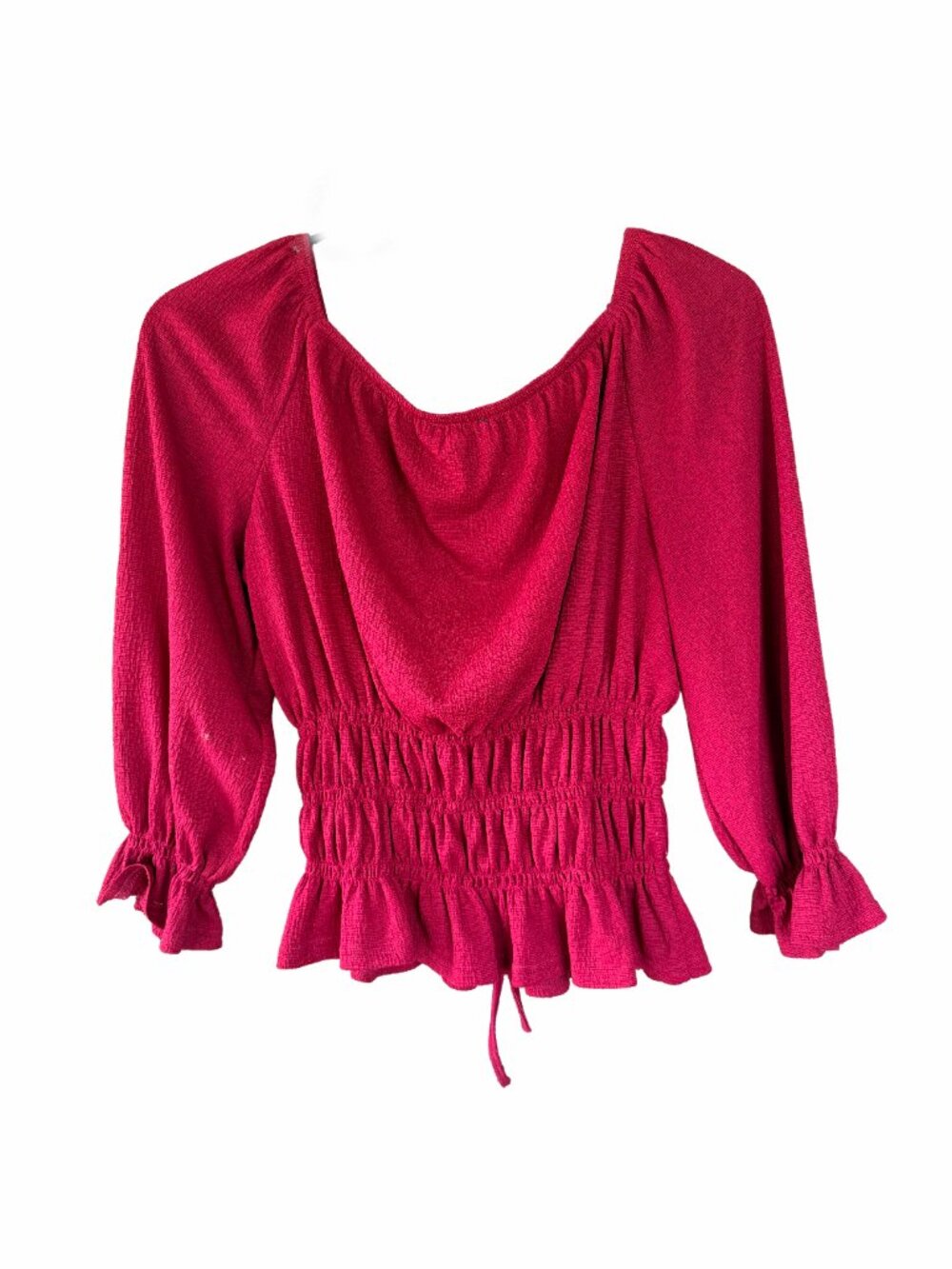 Mine Raspberry Red Smocked Peasant Top, Large - Picture 5 of 5